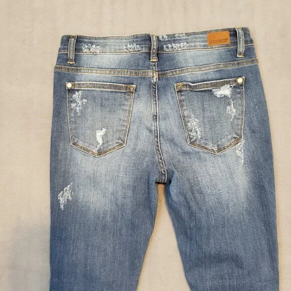 Judy Blue Jeans Womens 30 Blue Skinny Leopard Cheetah Print Ripped Stretch Denim - Picture 4 of 16